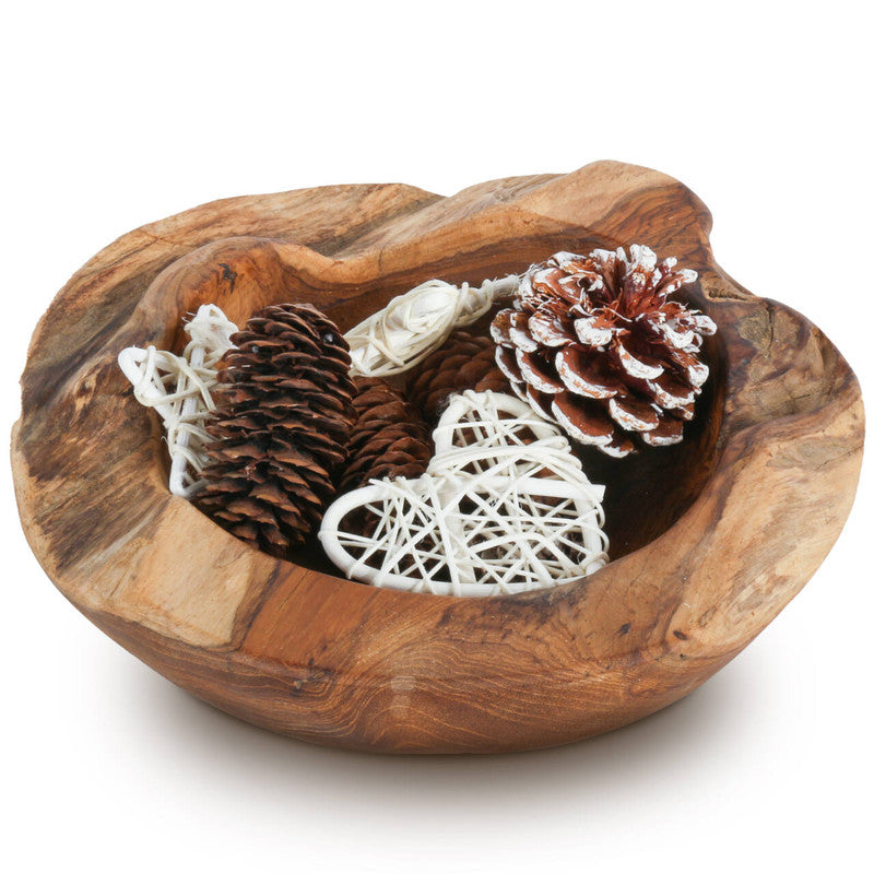 Teakholz Adventskranz & Dekoschale mit Kerzenhaltern – Natürliche Holzschale für ganzjährige Tischdeko