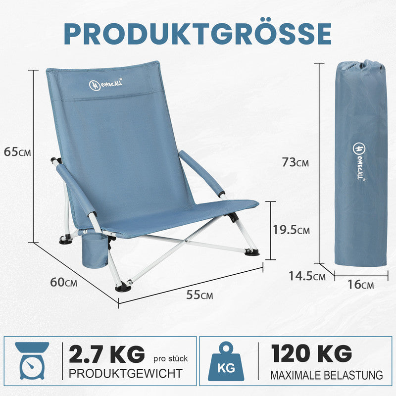 HOMECALL Klappstuhl Strandstuhl leicht – Campingstuhl mit Armlehnen & Tragetasche bis 120 kg belastbar, blau | B-Ware Sonderposten