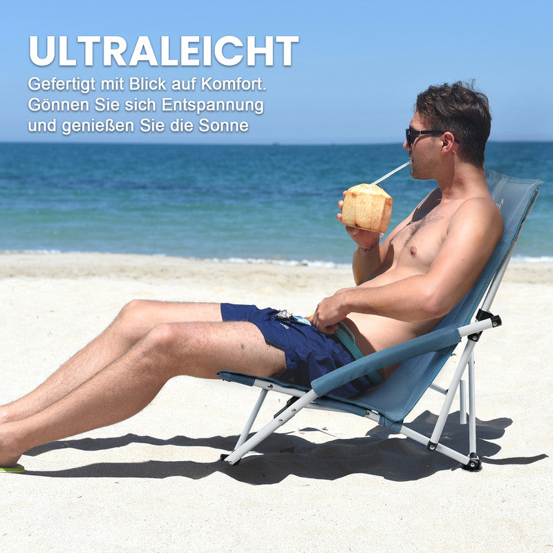 HOMECALL Klappstuhl Strandstuhl leicht – Campingstuhl mit Armlehnen & Tragetasche bis 120 kg belastbar, blau | B-Ware Sonderposten