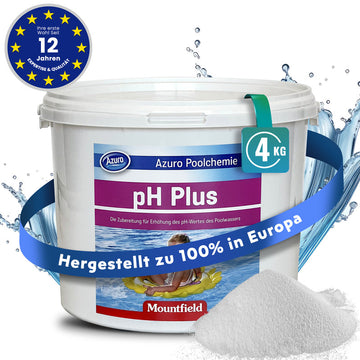 AZURO pH Plus Pool Granulat 0,9 kg / 4 kg – pH-Wert Heber für Pool & Whirlpool, schnell löslich | Sonderposten B-Ware