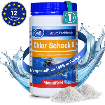 AZURO Chlor Schock Granulat 56 % – Schnelllösliches Pool Chlorgranulat zur Stoßchlorung 1 kg | Sonderposten