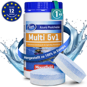 Azuro Multi 5v1 Chlor Multitabs 1 kg – 200 g Pool Chlortabletten zur Dauerdesinfektion, Algenverhütung & Wasserklärung