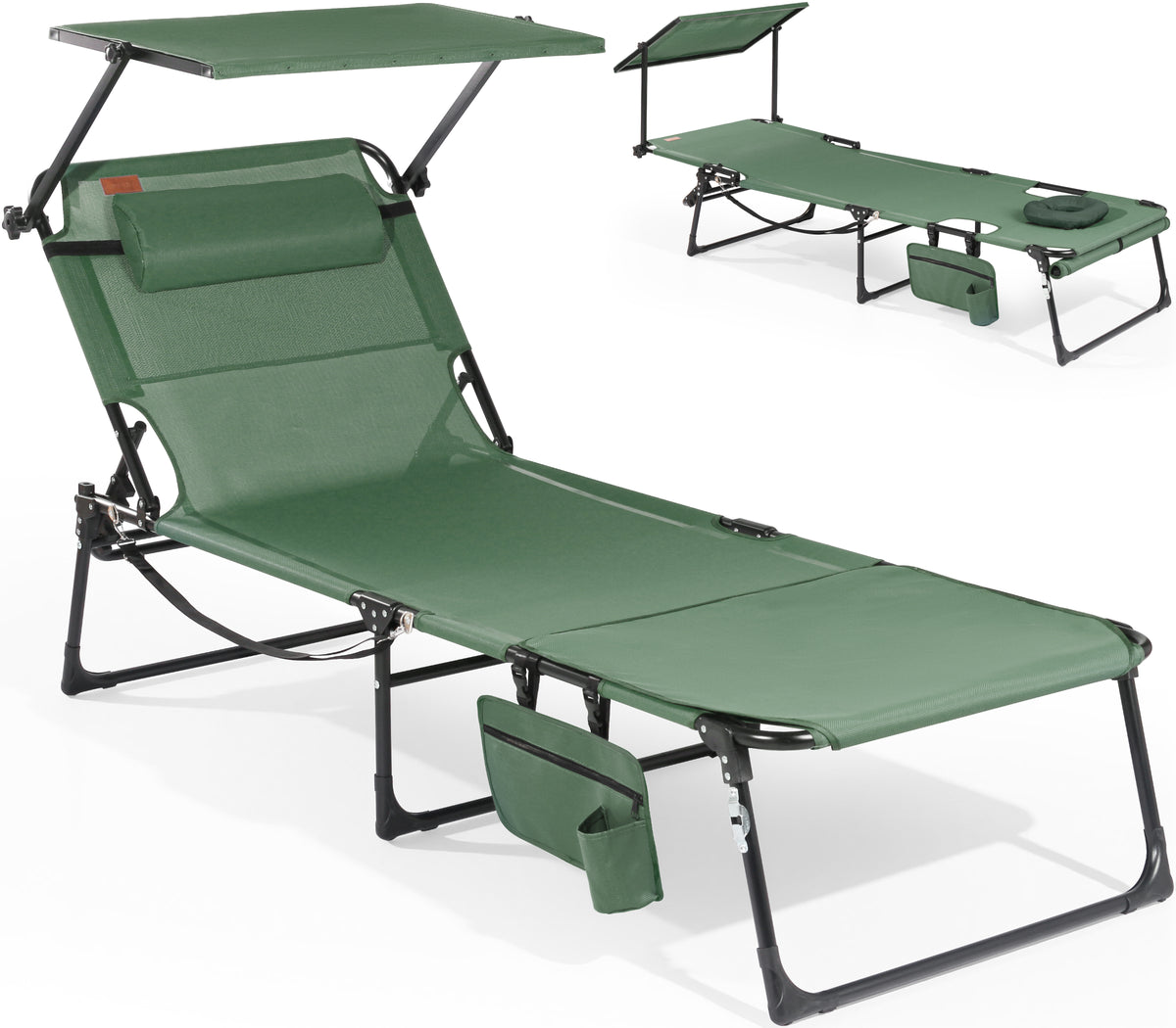Sonnenliege klappbar mit Gesichtsaussparung – verstellbare Garten- und Campingliege bis 180 kg belastbar, grün