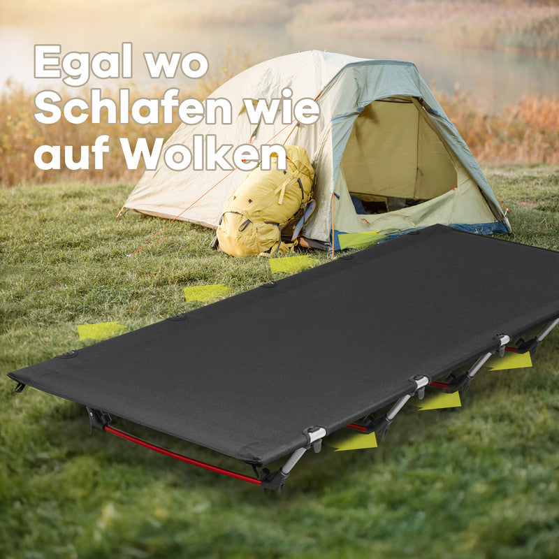 Ultraleichtes Campingbett 190×65×15 cm – Feldbett faltbar mit Aluminiumrahmen bis 150 kg, kompakt & stabil für Camping und Trekking