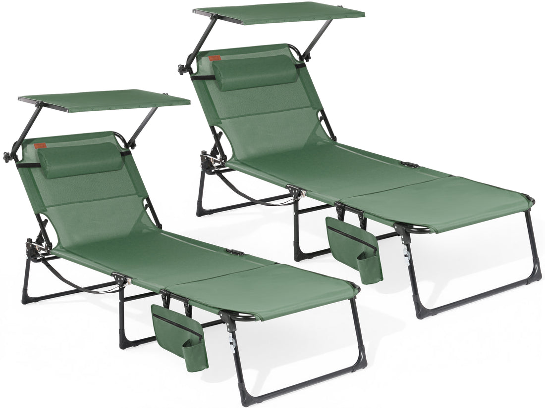 Sonnenliege klappbar mit Gesichtsaussparung – verstellbare Garten- und Campingliege bis 180 kg belastbar, grün