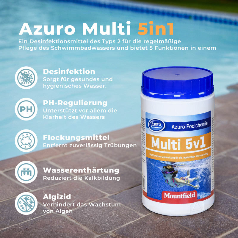 Chlortabletten 5-in-1 - Langzeit Chlor Multitabs für Pool & Whirlpool, Desinfektion, Algenstopp & Klarwasser 1 kg - SONDERPOSTEN
