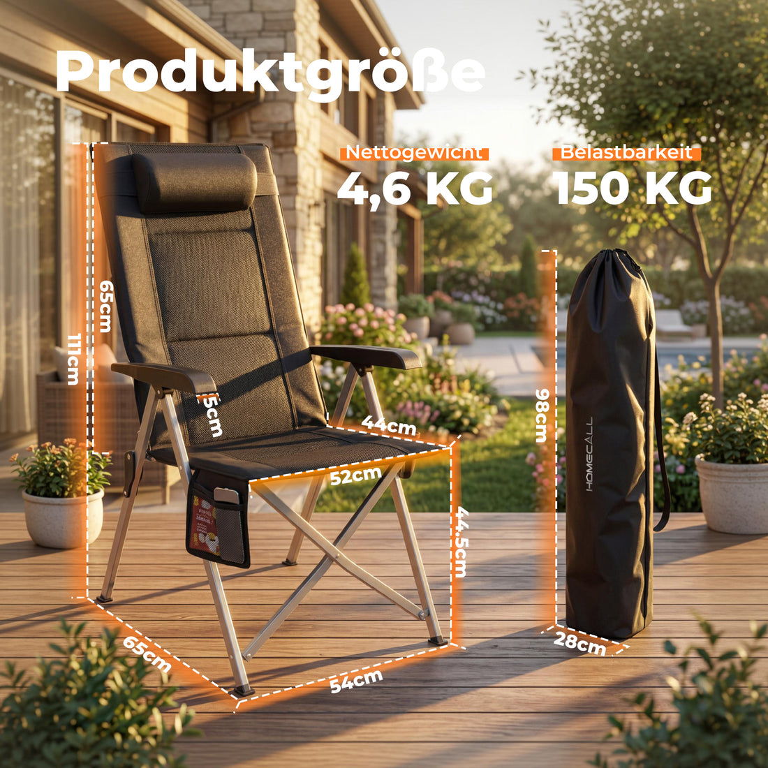 Klappbarer Campingstuhl mit 3D-Mesh-Polsterung – leichter Outdoor-Stuhl für Strand, Picknick und Garten