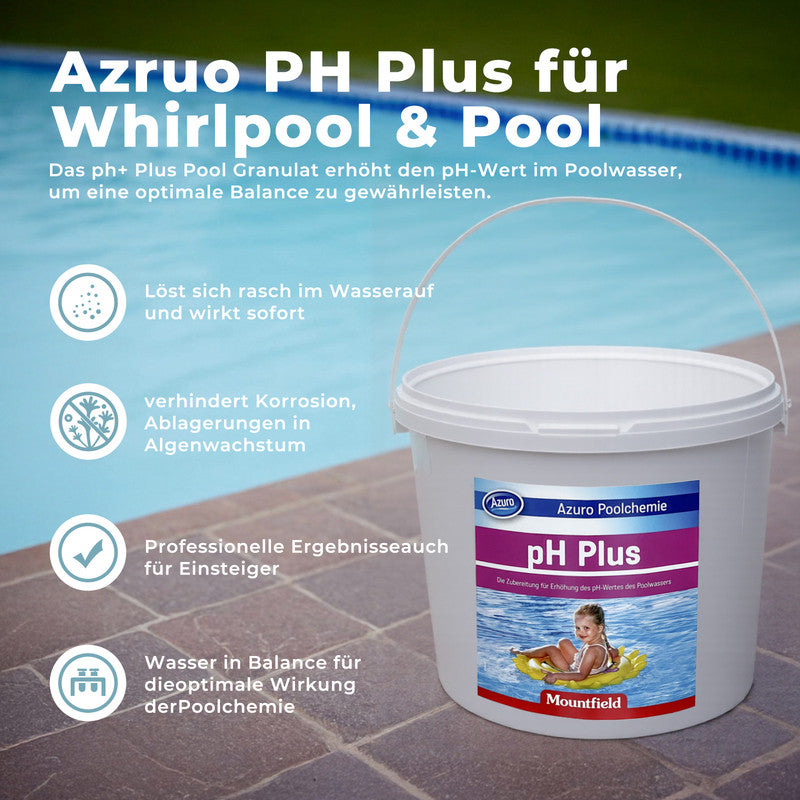 Azuro pH Plus Pool Pulver – pH-Wert Erhöher für Pool, stabilisiert Wasser & verbessert Chlorwirkung