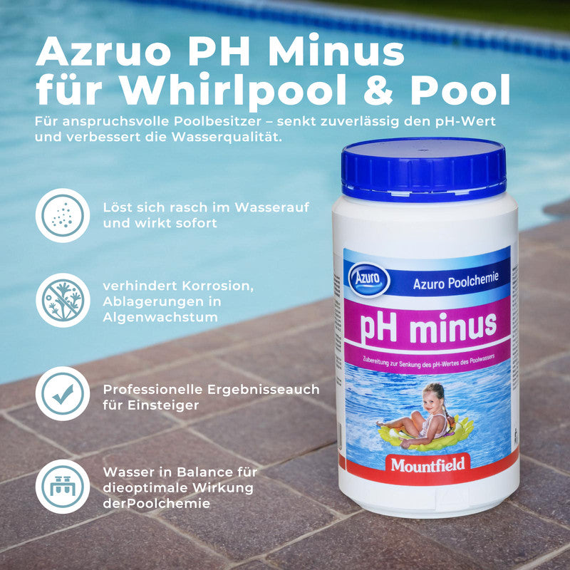Azuro pH Minus 1,5 kg Granulat – Pool pH Senker für klares Wasser, schnelle und sichere Poolpflege
