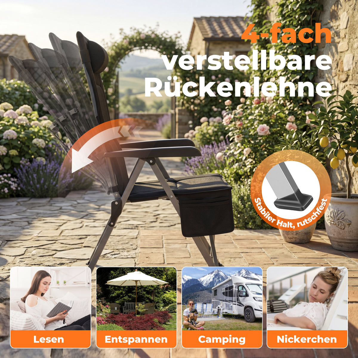 Klappbarer Campingstuhl mit 3D-Mesh-Polsterung – leichter Outdoor-Stuhl für Strand, Picknick und Garten