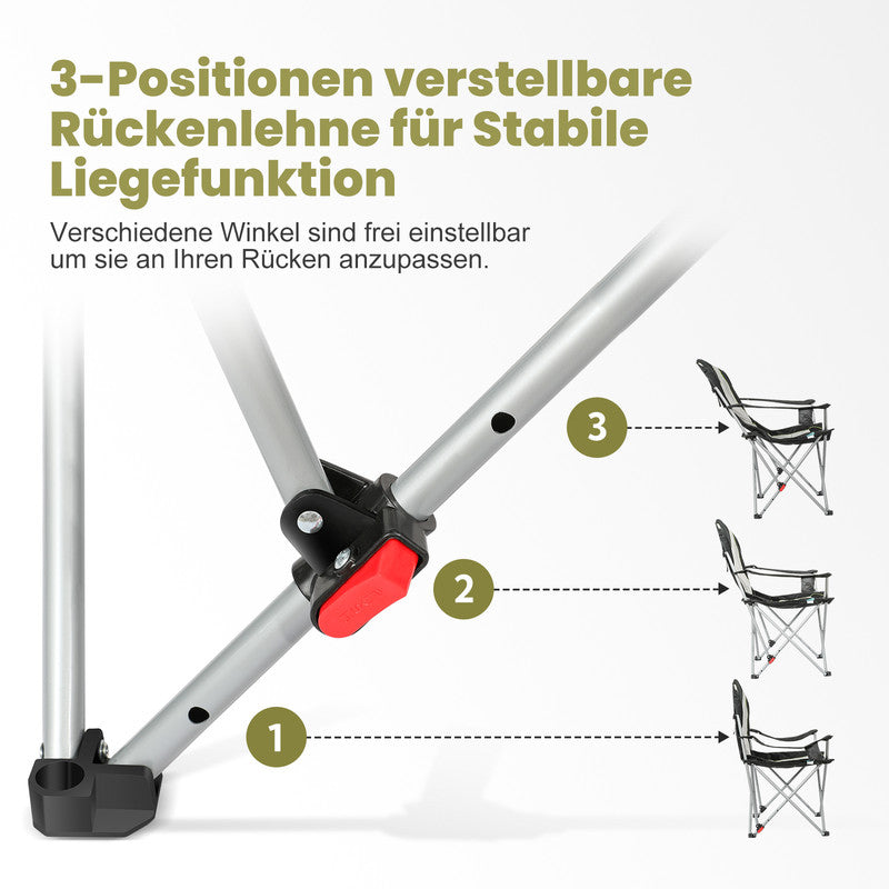 HOMECALL Campingstuhl klappbar – 3-fach verstellbar, gepolstert mit Getränkehalter bis 150 kg belastbar | B-Ware Sonderposten