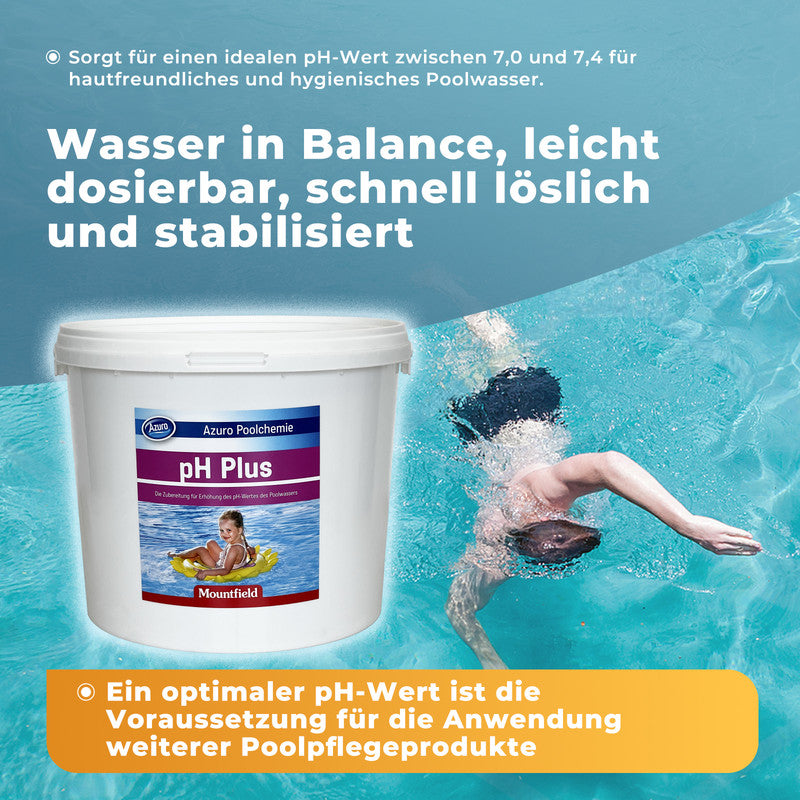 Azuro pH Plus Pool Pulver – pH-Wert Erhöher für Pool, stabilisiert Wasser & verbessert Chlorwirkung