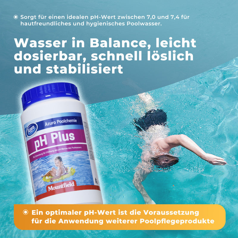 Azuro pH Plus Pulver für Pool – pH-Wert Erhöhen & Wasser stabilisieren, Poolpflege Granulat