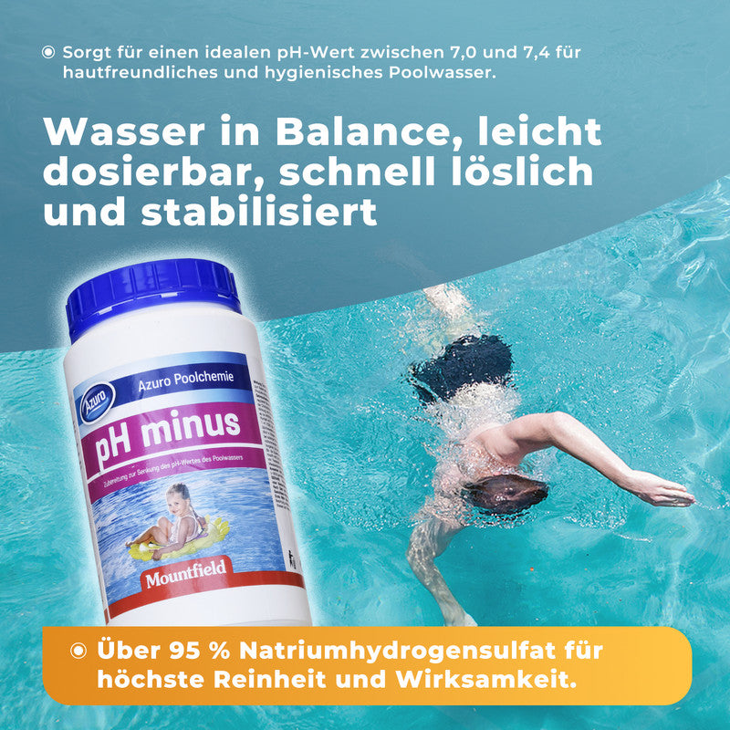 Azuro pH Minus 1,5 kg Granulat – Pool pH Senker für klares Wasser, schnelle und sichere Poolpflege