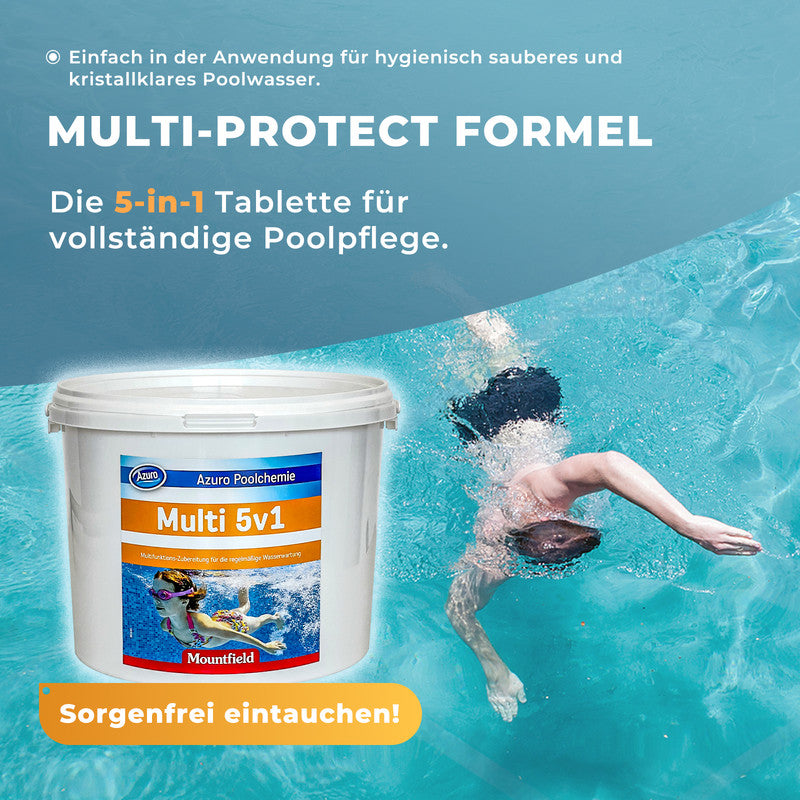 Azuro Multi 5v1 Chlortabletten 5 kg – Pool Multitabs 200 g, Langzeitdesinfektion, Algenstopp & Klareffekt