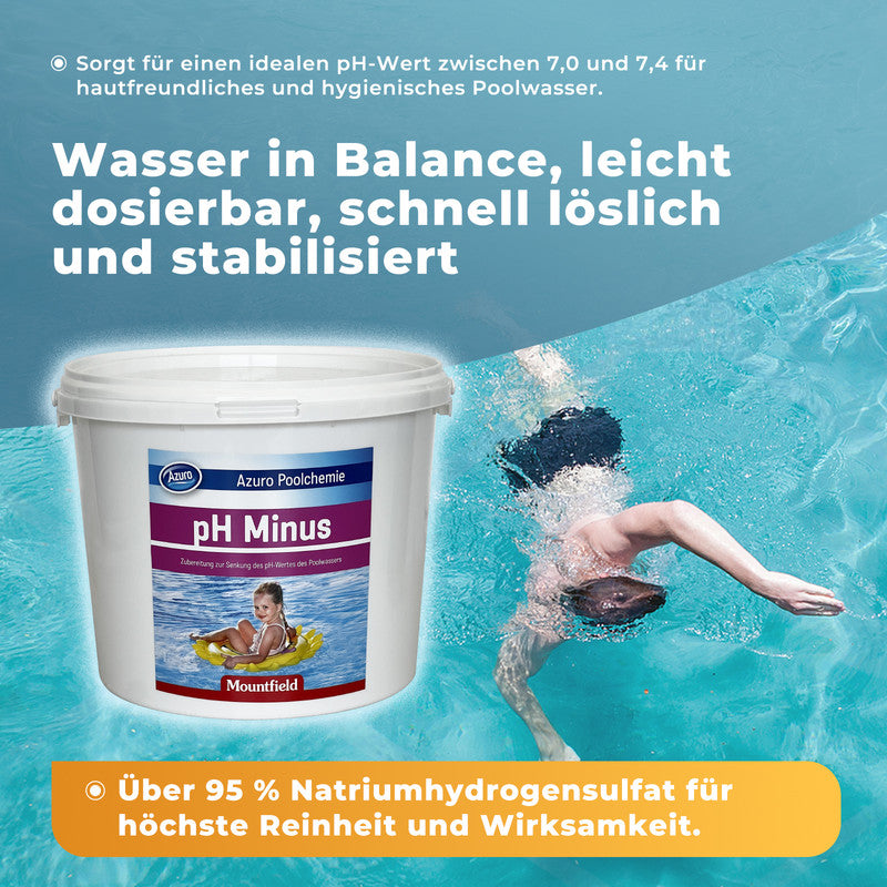 Azuro pH Minus Granulat für Pool – pH-Wert Senker, Poolpflege für stabiles und klares Wasser