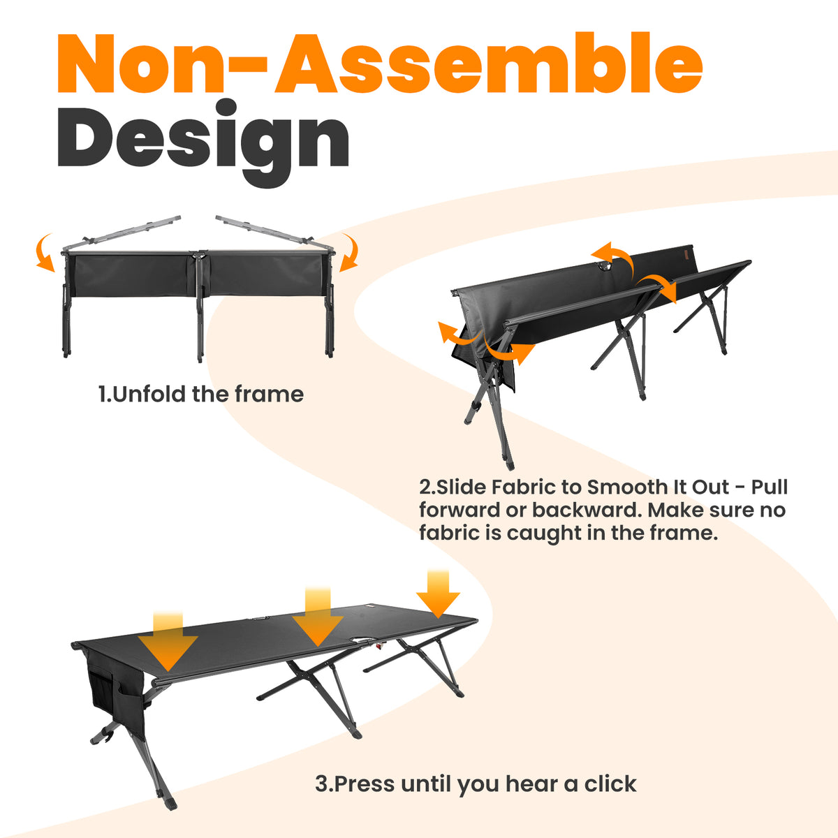 HOMECALL XXL Campingbett klappbar – stabiles Feldbett bis 200 kg, faltbares Outdoor- und Gästebett mit Tragetasche, schwarz