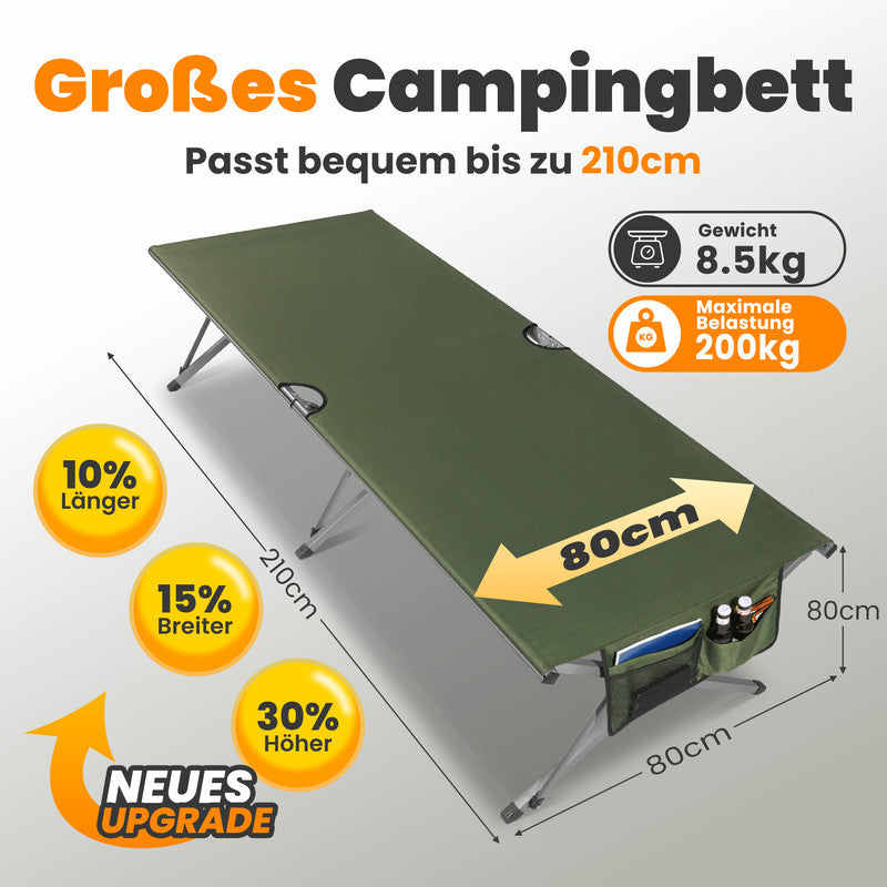 HOMECALL Feldbett klappbar XXL 208 cm – Campingbett / Gästebett bis 200 kg belastbar mit Tragetasche | B-Ware Sonderposten