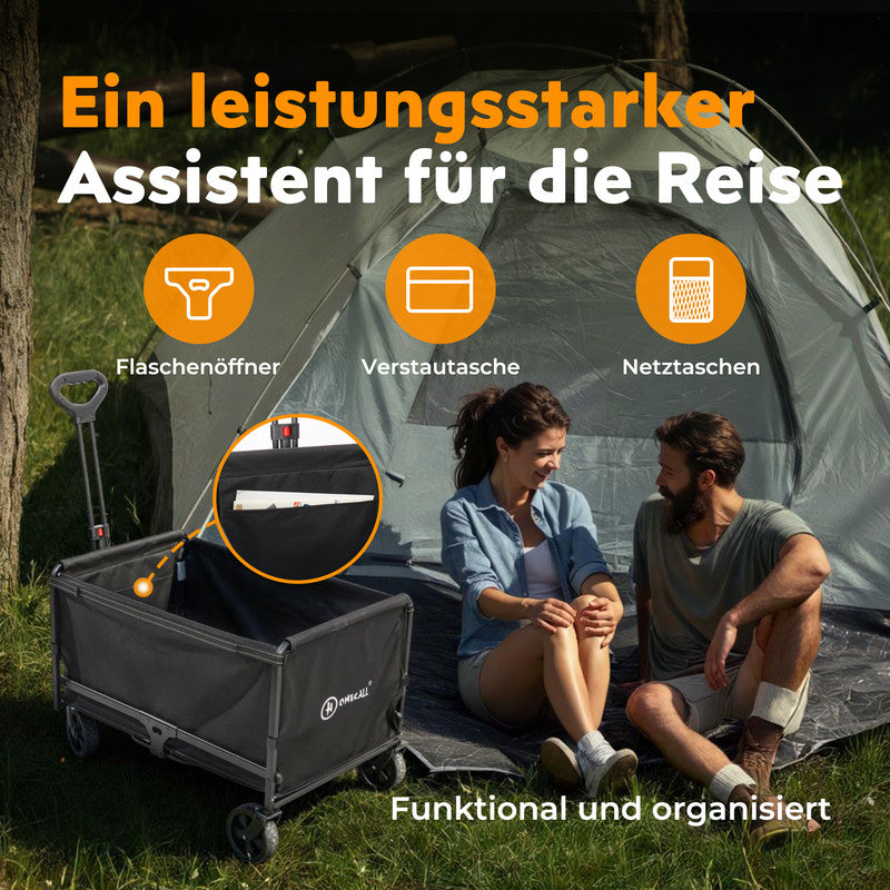 Faltbarer Bollerwagen 120 L – Klappbarer Handwagen Transportwagen bis 120 kg belastbar mit Regenabdeckung | Sonderposten B-Ware