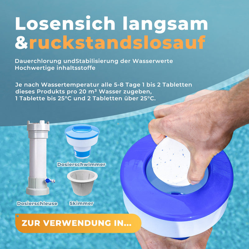 AZURO Chlor Trio 1 kg Chlortabletten – Pool & Whirlpool Langzeit Chlor Tabs, Desinfektion & Algenstopp | Sonderposten B-Ware