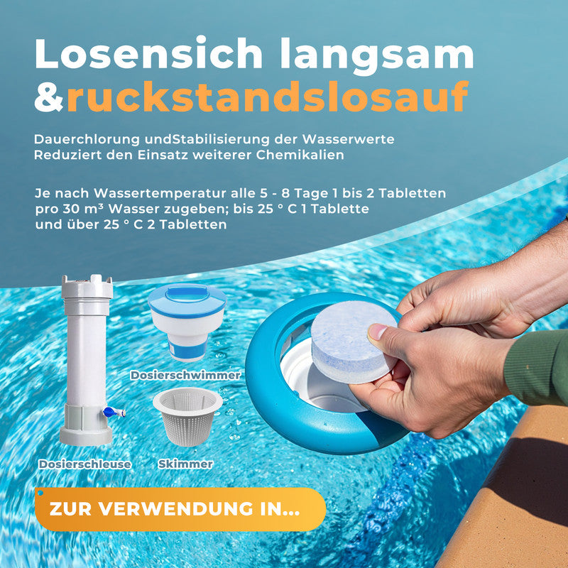 Azuro Multi 5v1 Chlor Multitabs 1 kg – 200 g Pool Chlortabletten zur Dauerdesinfektion, Algenverhütung & Wasserklärung