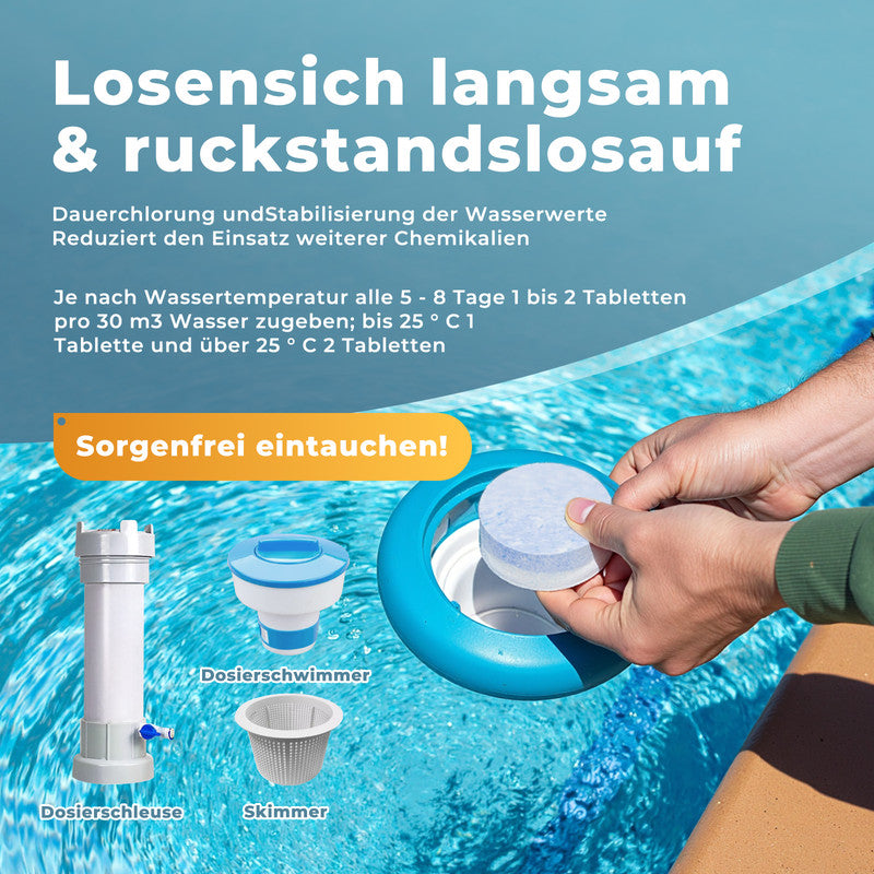 Azuro Multi 5v1 Chlor Multitabs 3 kg – 200 g Pool Chlortabletten zur Dauerdesinfektion, Algenverhütung & Kristallklarem Wasser
