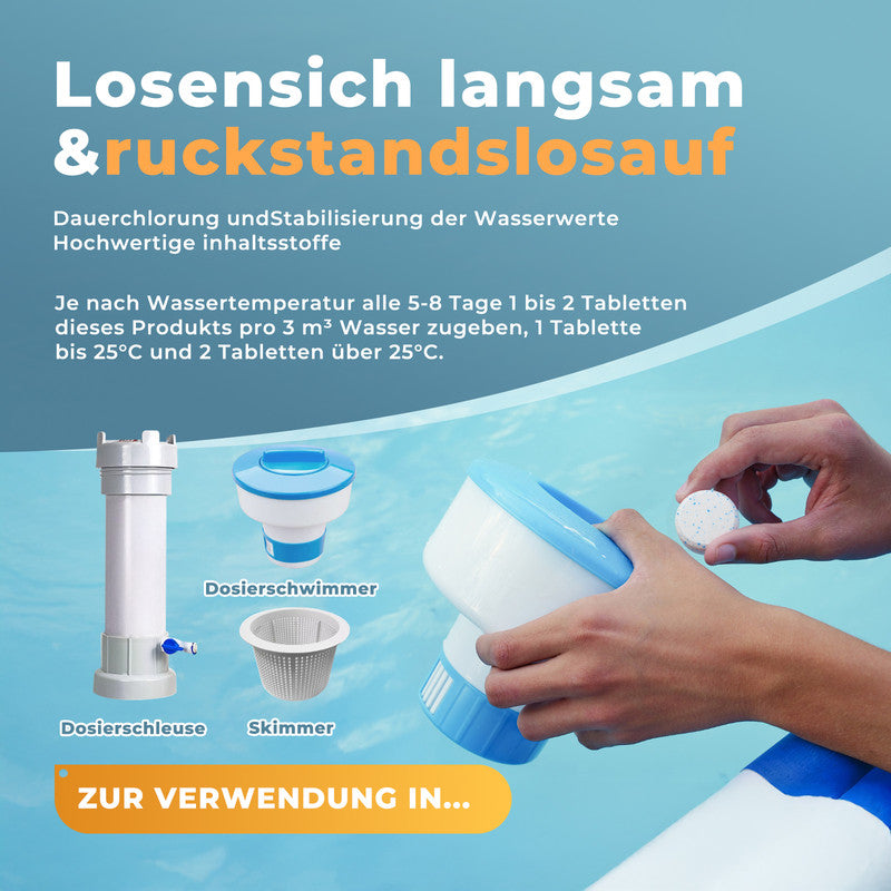Azuro Chlor Trio Mini Chlortabletten 1 kg – 20 g Pooltabletten zur Desinfektion, Algenverhütung & Wasserklärung für kleine Pools & Whirlpools