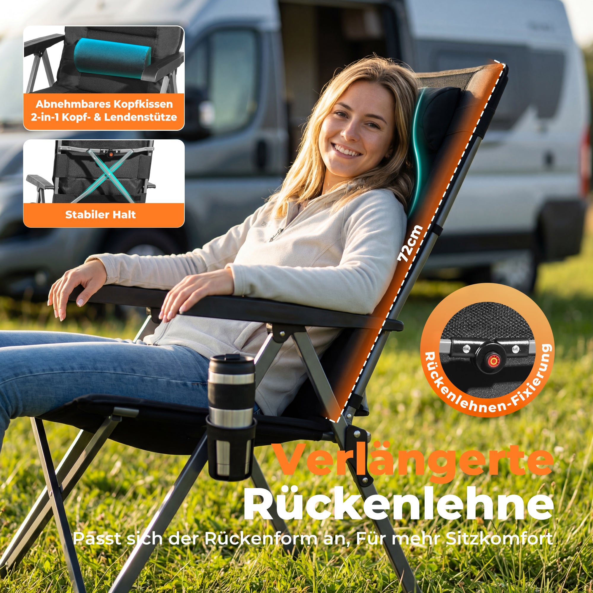 Klappbarer Campingstuhl mit 3D-Mesh-Polsterung – leichter Outdoor-Stuhl für Strand, Picknick und Garten