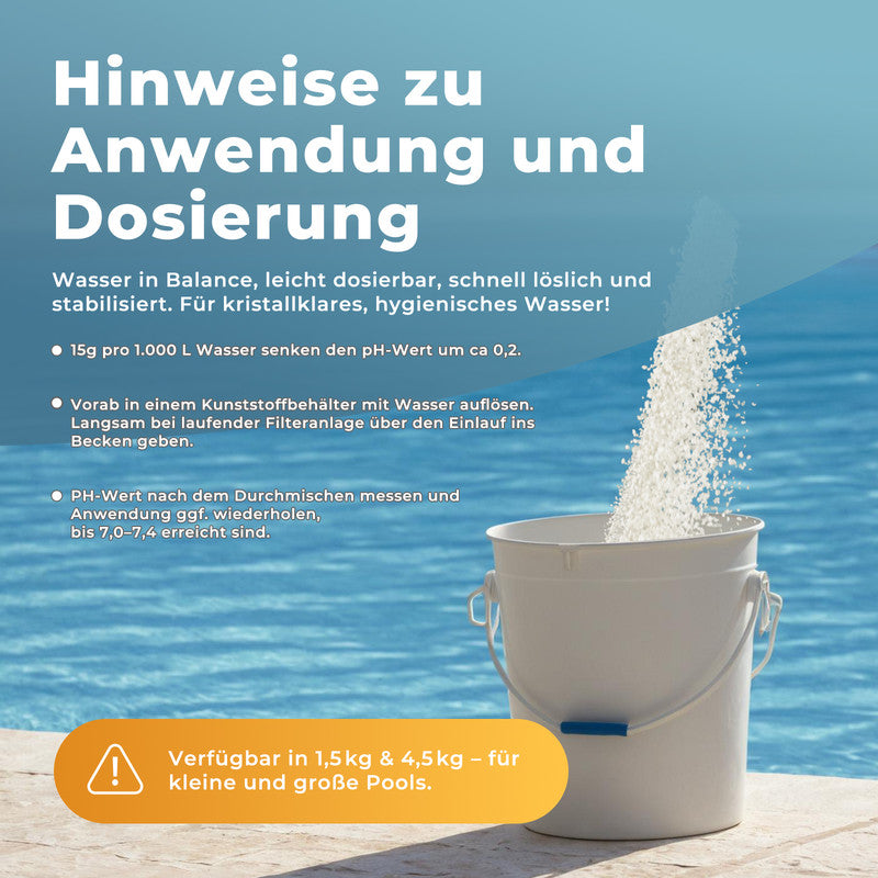 Azuro pH Minus Granulat für Pool – pH-Wert Senker, Poolpflege für stabiles und klares Wasser
