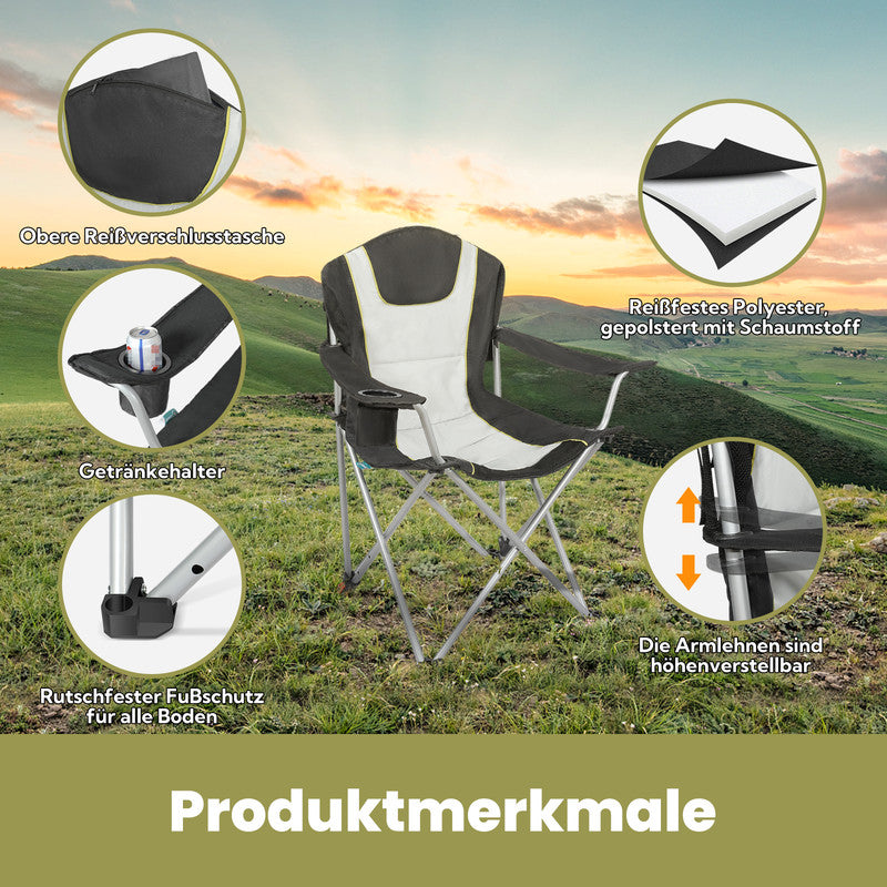 HOMECALL Campingstuhl klappbar – 3-fach verstellbar, gepolstert mit Getränkehalter bis 150 kg belastbar | B-Ware Sonderposten
