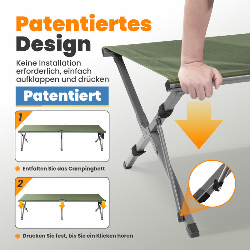 HOMECALL Feldbett klappbar XXL 208 cm – Campingbett / Gästebett bis 200 kg belastbar mit Tragetasche | B-Ware Sonderposten