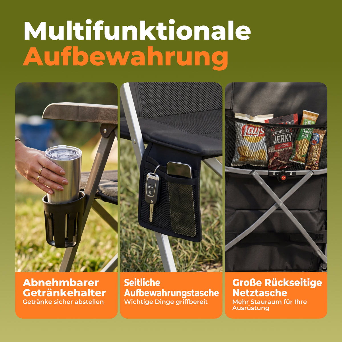 Klappbarer Campingstuhl mit 3D-Mesh-Polsterung – leichter Outdoor-Stuhl für Strand, Picknick und Garten