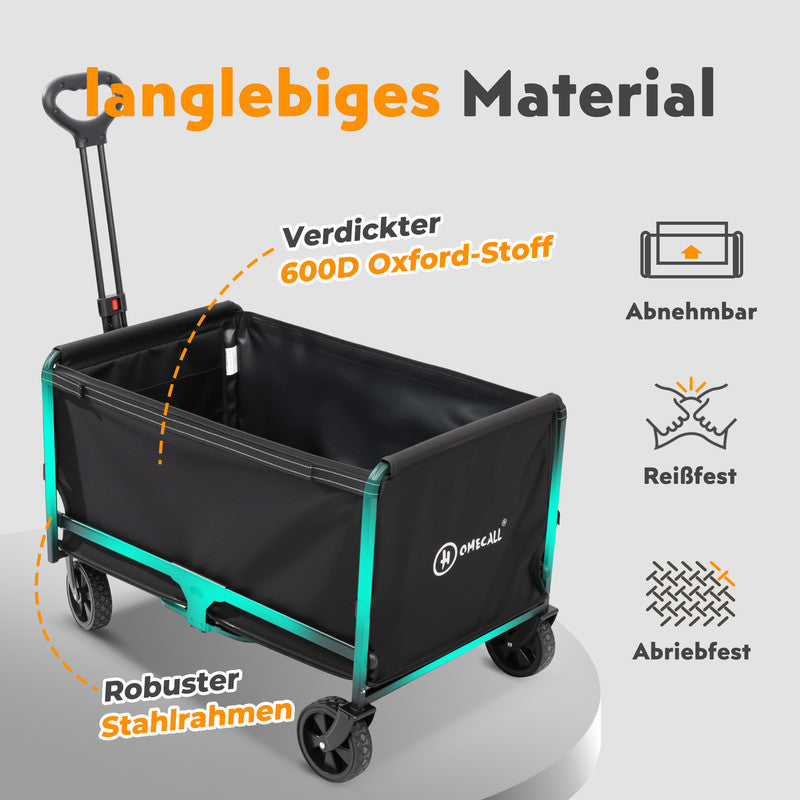 Faltbarer Bollerwagen 120 L – Klappbarer Handwagen Transportwagen bis 120 kg belastbar mit Regenabdeckung | Sonderposten B-Ware