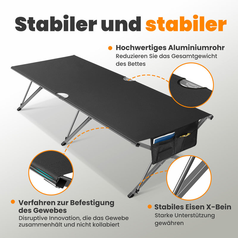 XXL Campingbett klappbar bis 200 kg – stabiles Feldbett mit Tragetasche, faltbar und extra groß