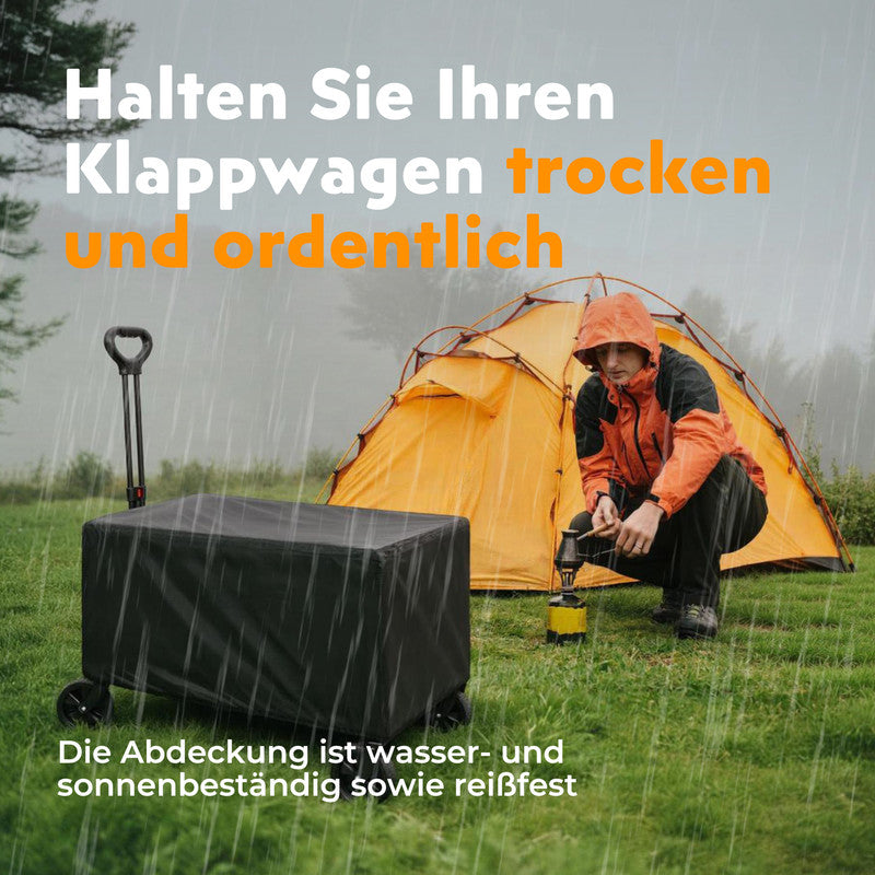Bollerwagen klappbar 120L – Faltbarer Transportwagen bis 120 kg, Gartenwagen mit Regenabdeckung, schwarz