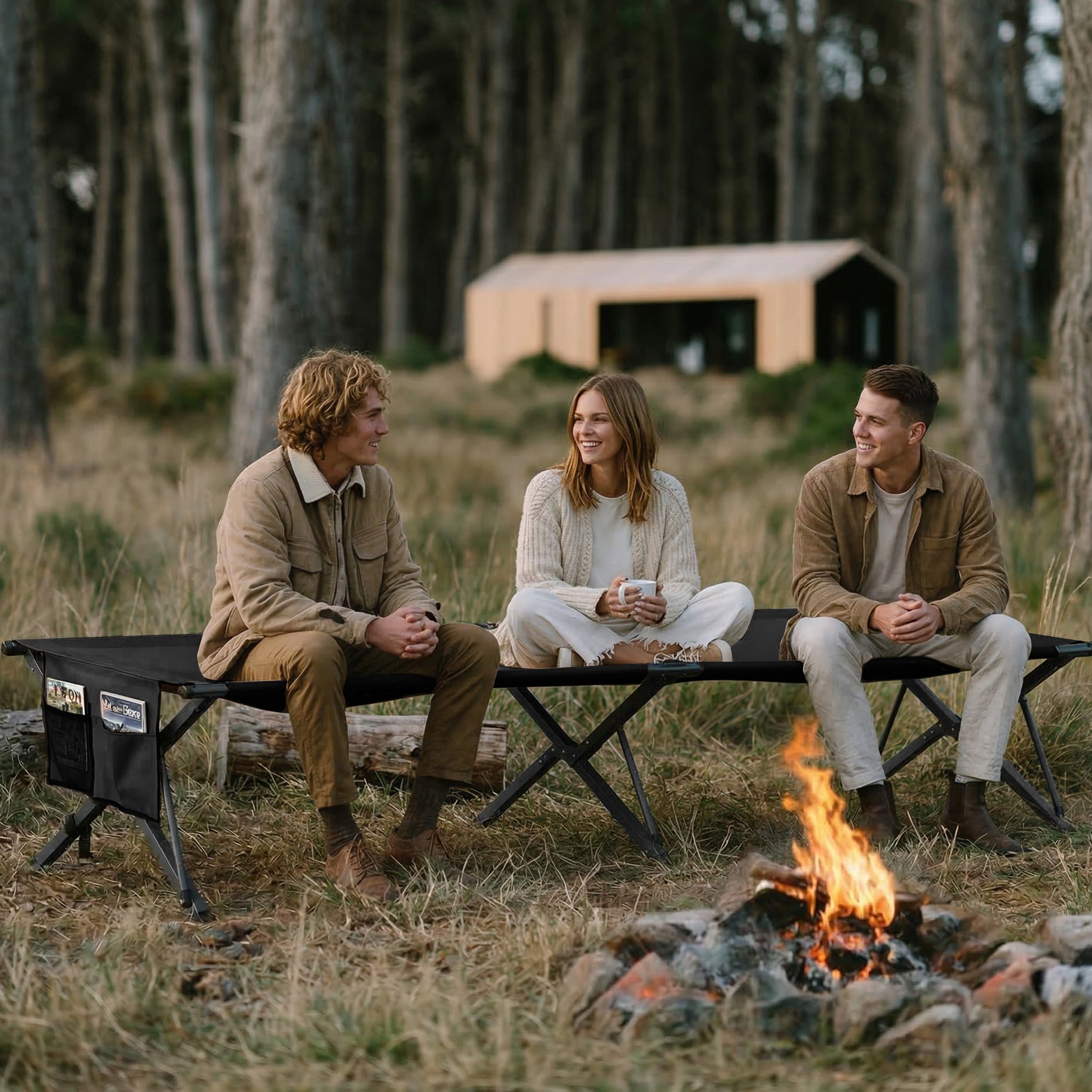 HOMECALL XXL Campingbett klappbar – stabiles Feldbett bis 200 kg, faltbares Outdoor- und Gästebett mit Tragetasche, schwarz