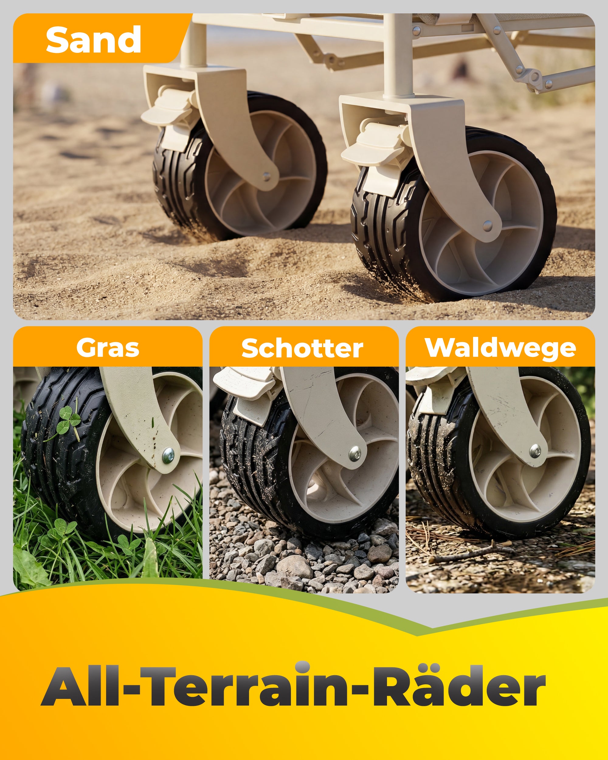 Klappbarer Bollerwagen mit Dach und Tischfunktion – faltbarer Transportwagen für Camping, Strand und Garten