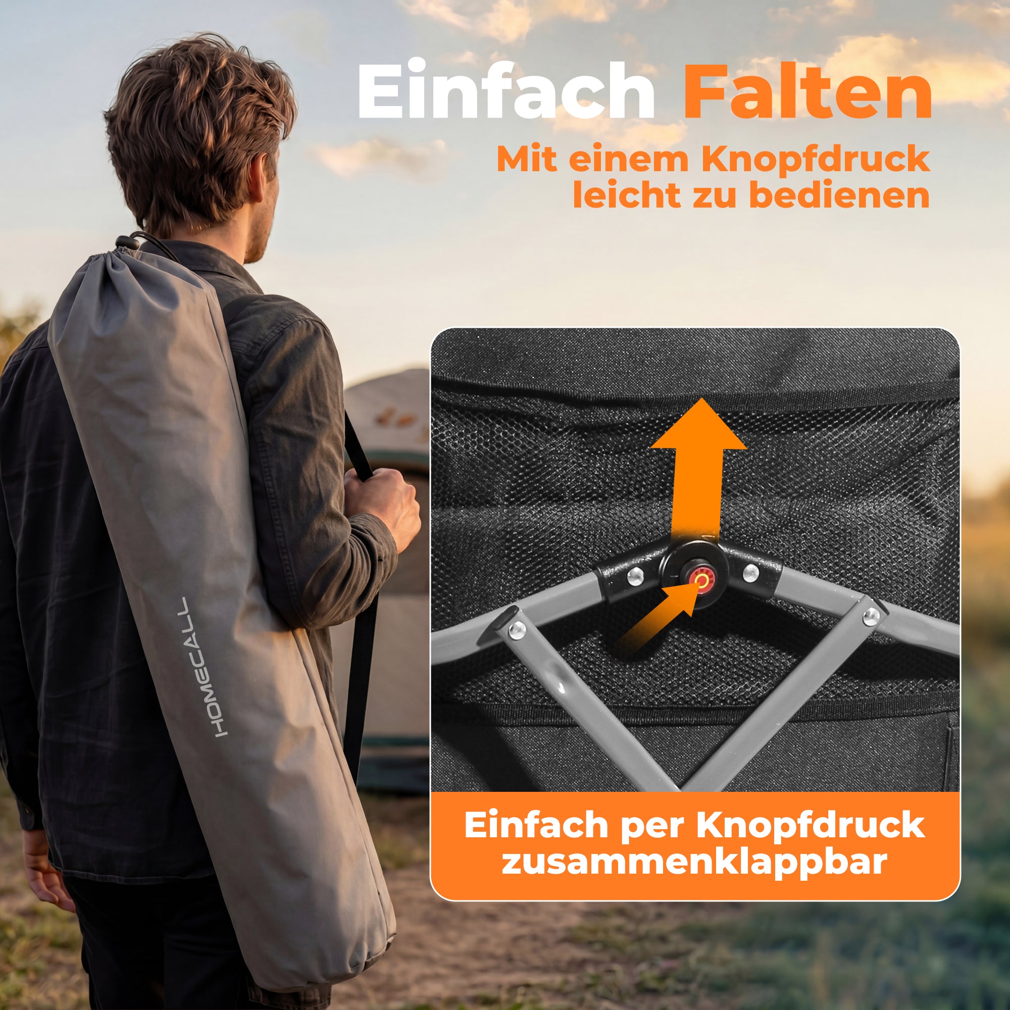 Klappbarer Campingstuhl mit 3D-Mesh-Polsterung – leichter Outdoor-Stuhl für Strand, Picknick und Garten
