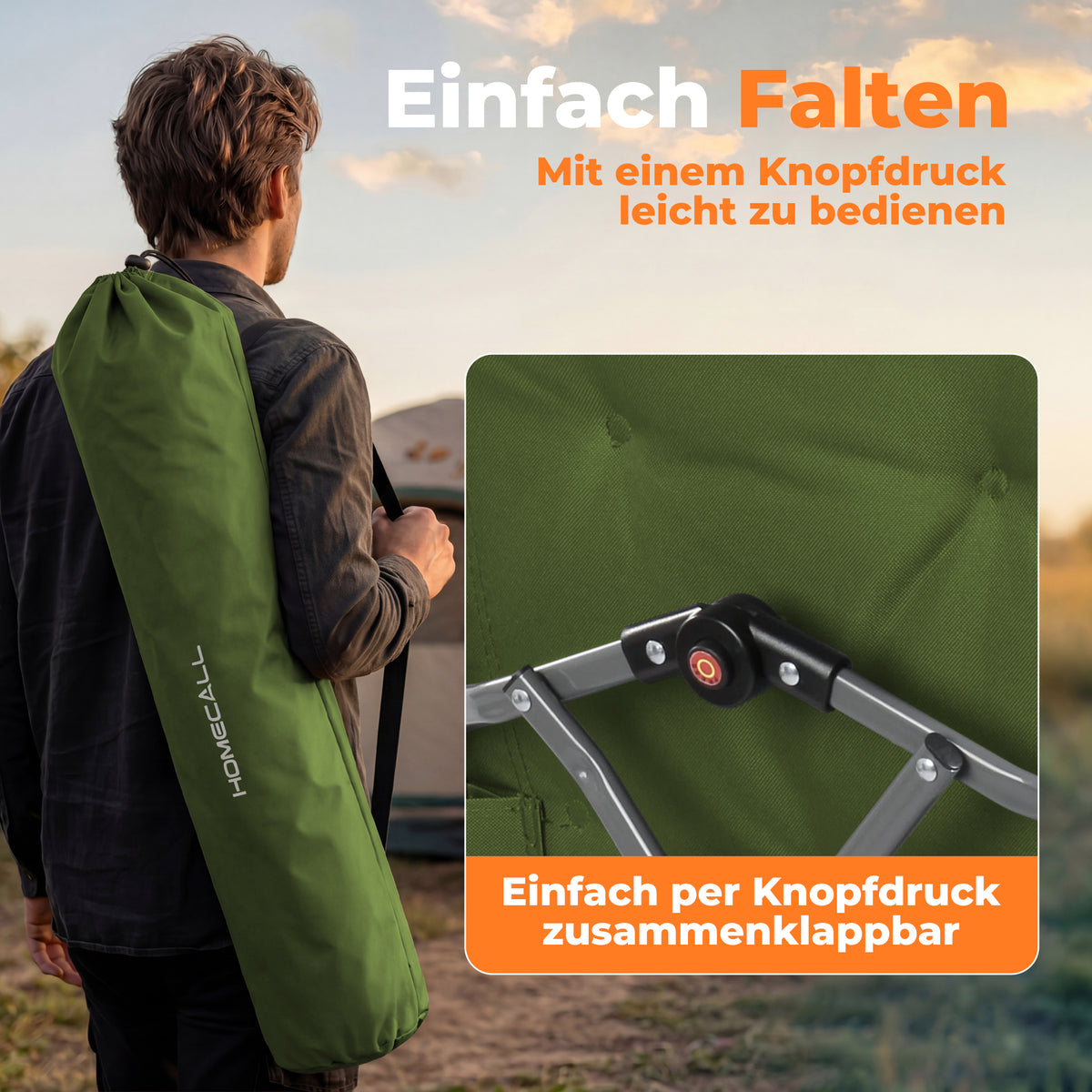 Campingstuhl klappbar mit Holzarmlehnen Extra hoch – gepolsterter Outdoor-Klappstuhl, 4-fach verstellbar, bis 150 kg belastbar, Grün