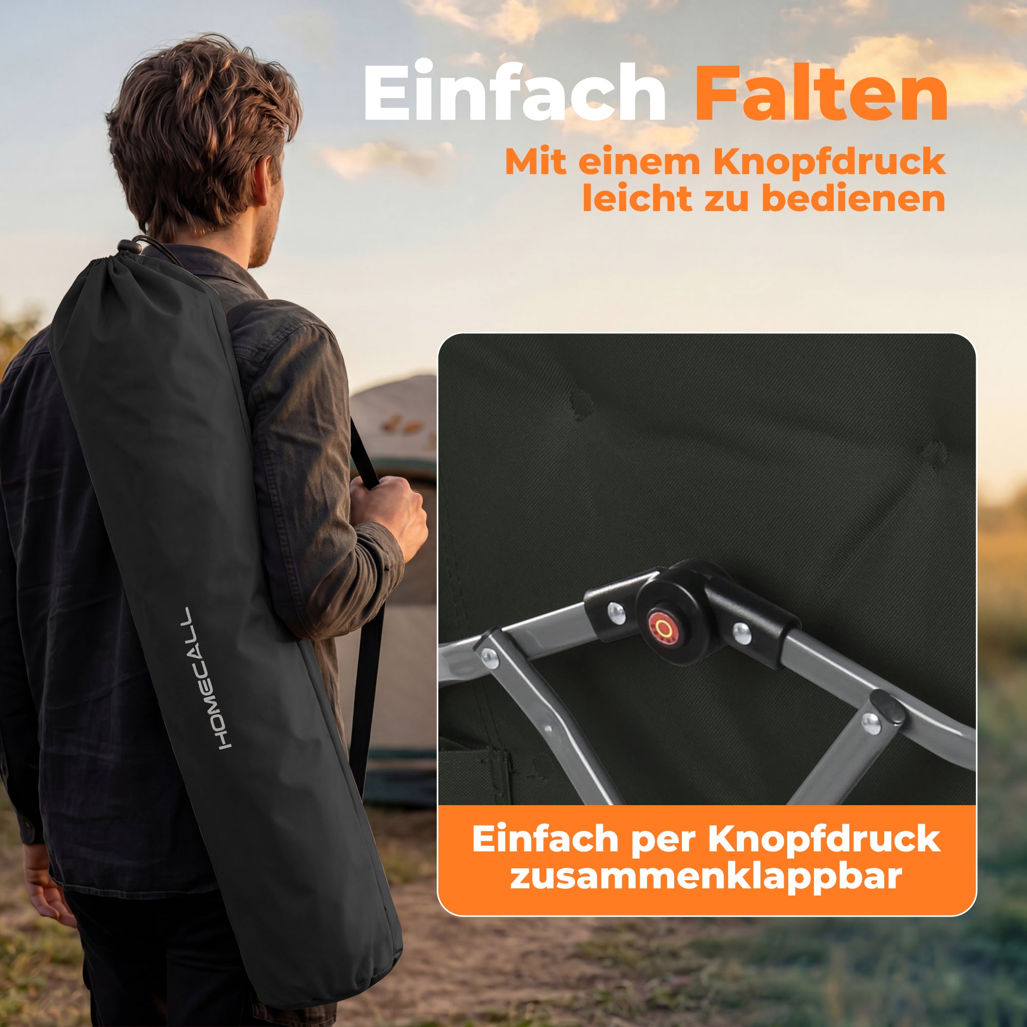 Campingstuhl klappbar mit Holzarmlehnen extra hoch – gepolsterter Outdoor-Klappstuhl, 4-fach verstellbar, bis 150 kg belastbar, Dunkelgrau