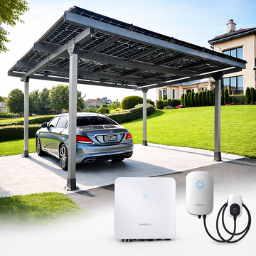 Solar-Doppelcarport Carport, Silber + 15 Module + Sungrow Wechselrichter + Wallbox + Montage + Anmeldung + Anschluss vom E.-Meister