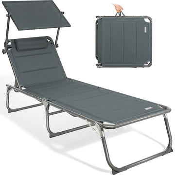 HOMECALL Sonnenliege XXL klappbar – 5-fach verstellbar mit Sonnenschutz anthrazit, gepolstert bis 180 kg | B-Ware Sonderposten
