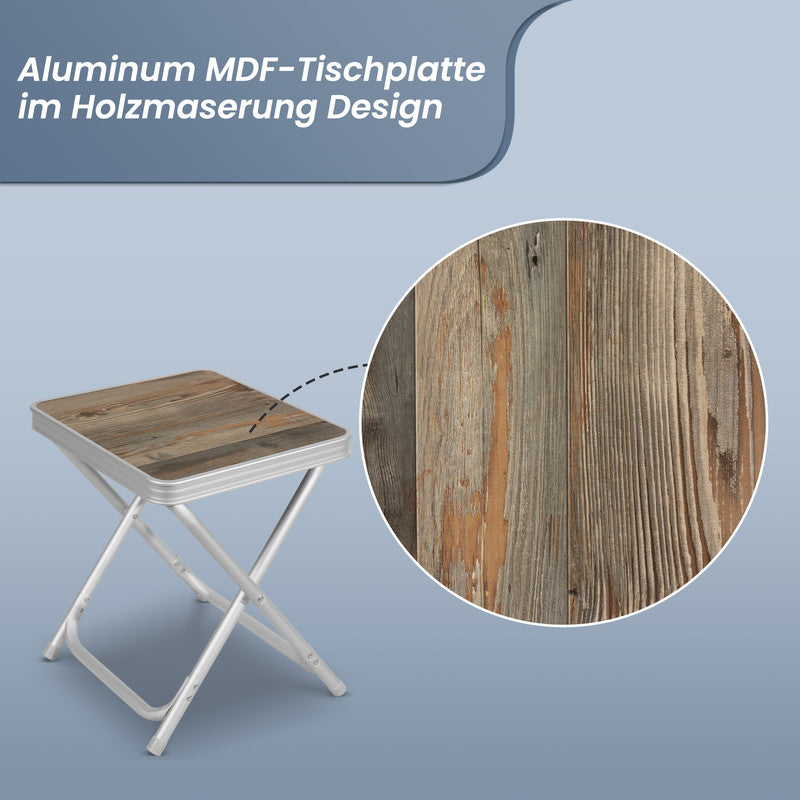 Campinghocker klappbar mit Tisch – Leichter Aluminium Klapphocker mit MDF-Tischplatte, Outdoor Angelhocker bis 100 kg belastbar