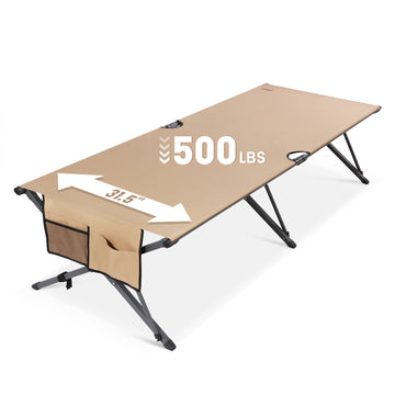 HOMECALL XXL Campingbett klappbar – stabiles Feldbett bis 200 kg, faltbares Outdoor- und Gästebett mit Tragetasche, sand