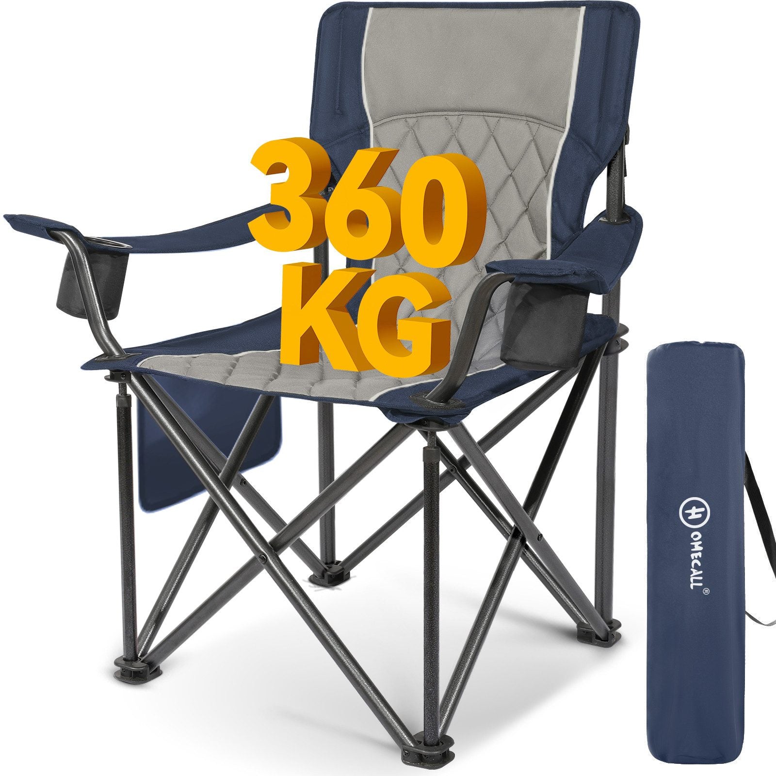 Großer Campingstuhl klappbar bis 360 kg – extra stabiler Outdoor-Klappstuhl mit Getränkehaltern und Tragetasche