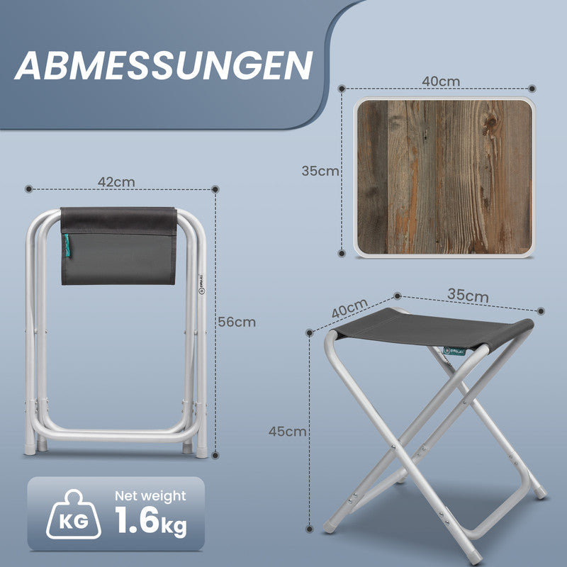 Campinghocker klappbar mit Tisch – Leichter Aluminium Klapphocker mit MDF-Tischplatte, Outdoor Angelhocker bis 100 kg belastbar
