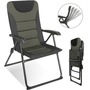 HOMECALL Campingstuhl Hochlehner klappbar Schwarz/Grün – gepolsterter Gartenstuhl 5-fach verstellbar bis 150 kg belastbar | B-Ware Sonderposten