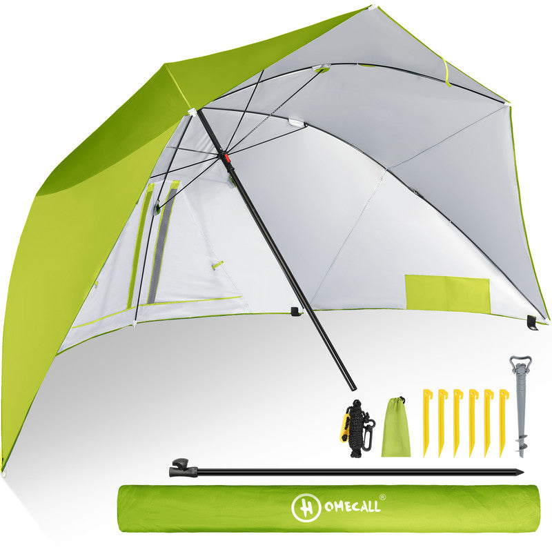 Strand Sonnenschirm mit Windschutz – UPF 50+ Strandmuschel für Garten, Camping und Strand - Grün
