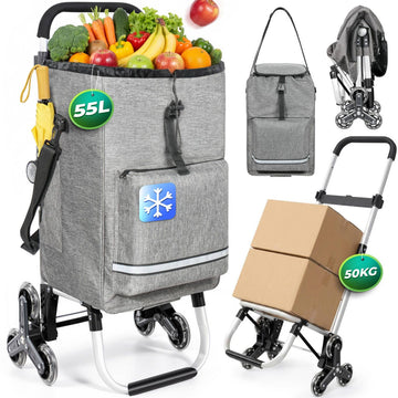 Einkaufstrolley klappbar mit Kühlfach 55 L – Shopping Trolley bis 50 kg belastbar, Treppensteiger