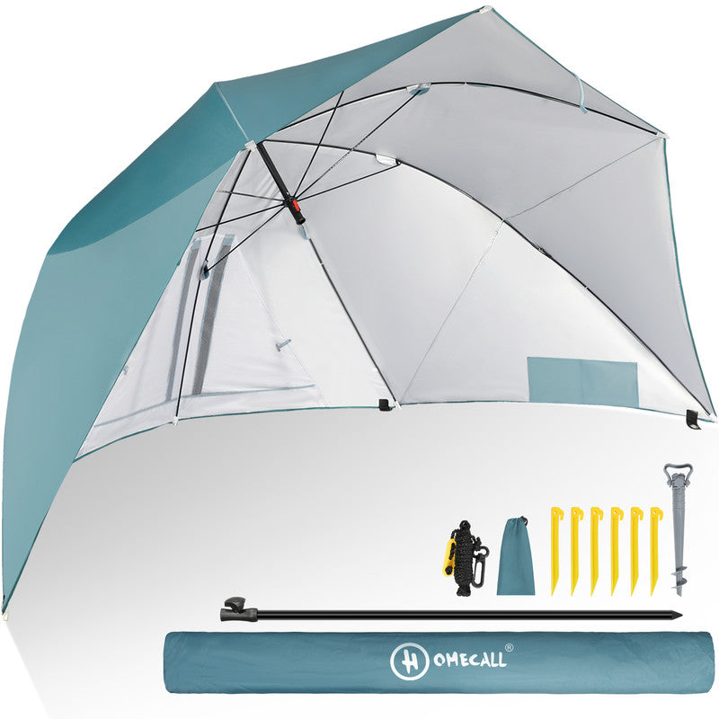 HOMECALL Strandmuschel mit Schirmsystem Blau – 3in1 Sonnenschirm & Windschutz klappbar | B-Ware Sonderposten